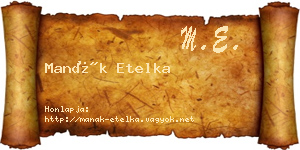 Manák Etelka névjegykártya